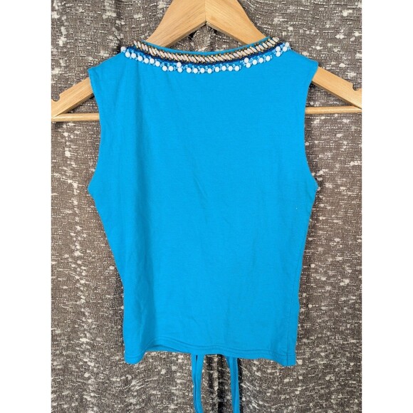 Vintage Miss Sixty Blue Beaded Keyhole‎ Cropped Tank Top Y2K - Picture 6 of 7